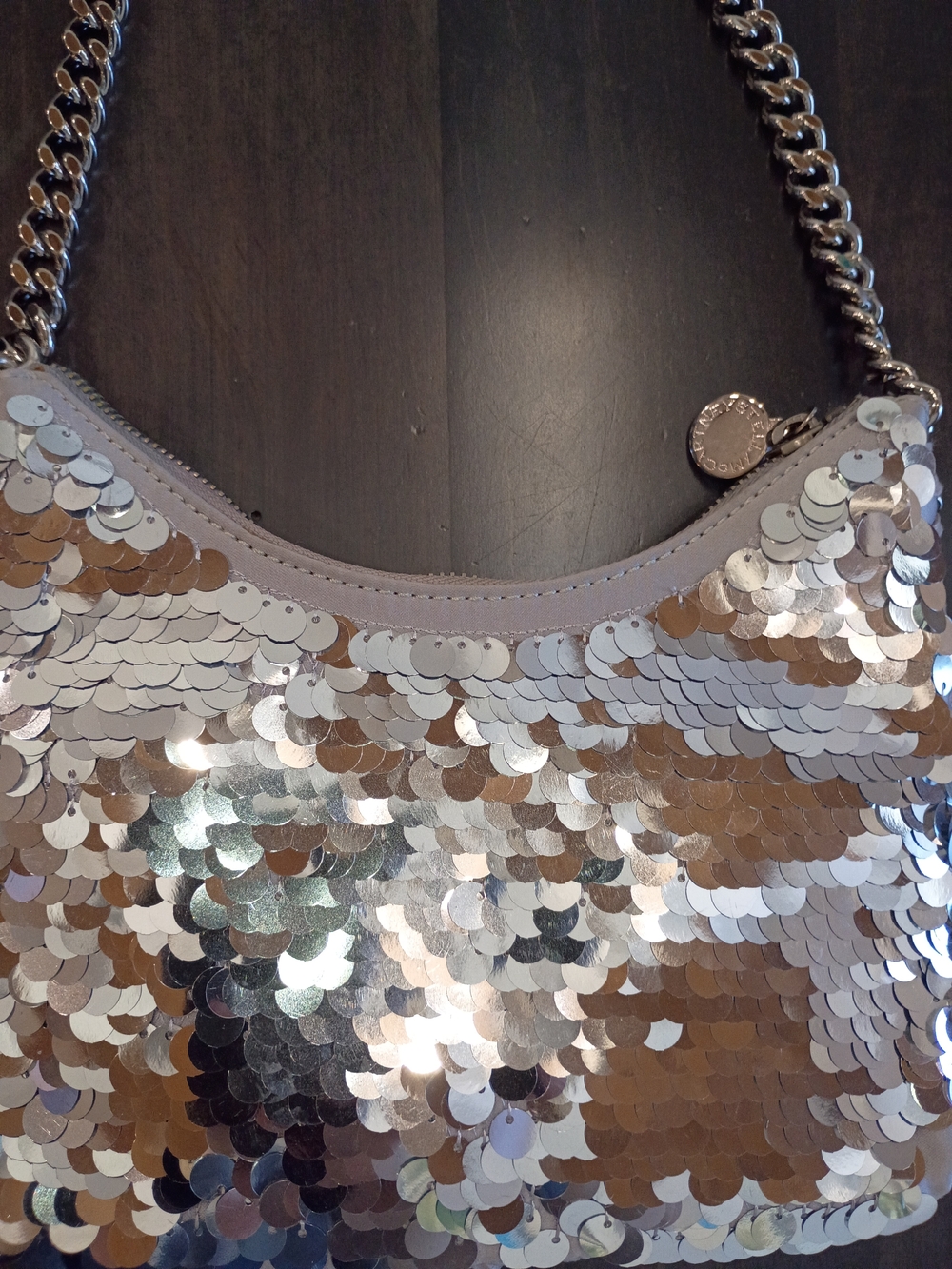 Stella McCartney Falabella Sequin Silver Metallic & Satin Shoulder Bag New - Picture 4 of 14
